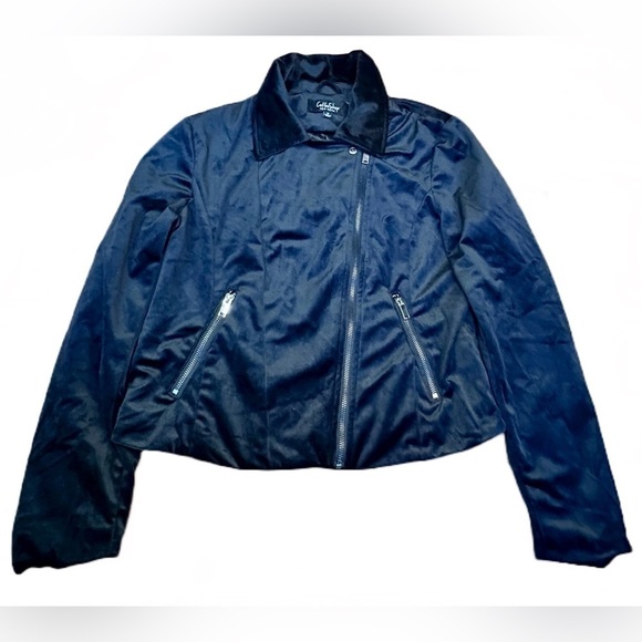 NWT CoffeeShop Black Velvet Moto Jacket with Front Zipper & Zipped Pockets, M - Picture 10 of 15